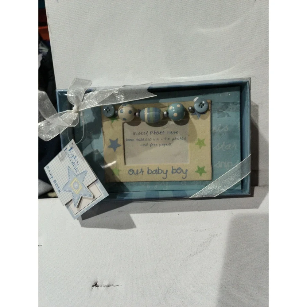Baby Boy Baby Shower Gift Brag Book Holds (60) 4x6 Photos Blue Boy Album New